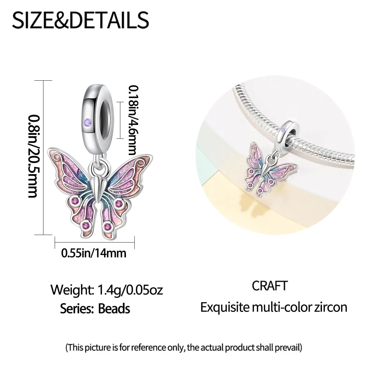 Pandach Bead Charm Ciondolo in Argento Sterling 925 con Cubic Zirconia per Braccialetti e Collane Europee - immagine 5