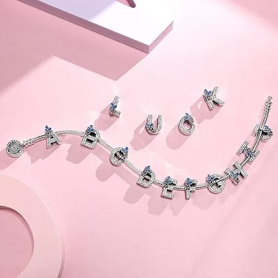 LNQOBU Ciondolo Lettera Alfabeto in Argento Sterling 925 con Zirconia 5A per Bracciali Pandora e Europei e Collane da Donna - immagine 6