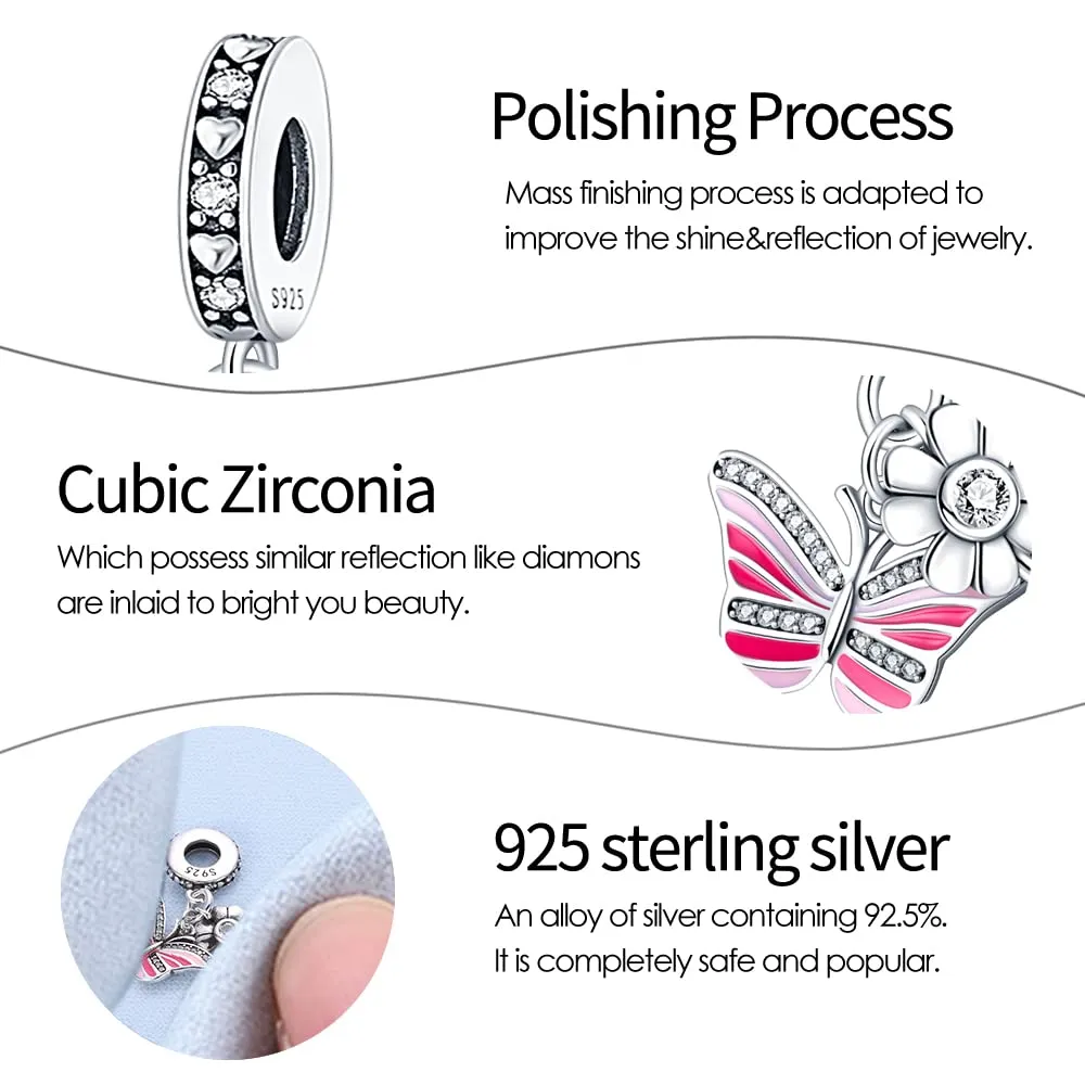 KUNSIR Bead Charm Ciondolo Argento Sterling 925 con Cubic Zirconia per Pandora Braccialetti, Collane Europee - immagine 4