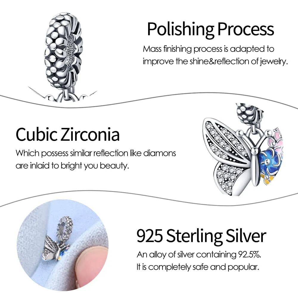 KUNSIR Bead Charm in Argento Sterling 925 con Cubic Zirconia per Braccialetti e Collane Europei - immagine 3
