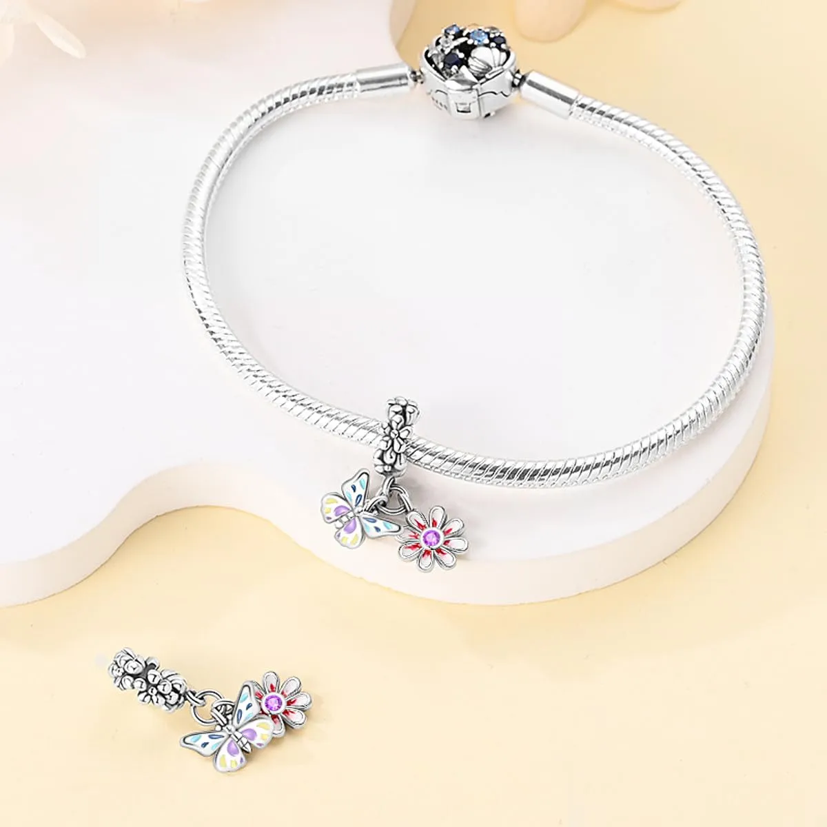 KUNSIR Bead Charm in Argento Sterling 925 con Cubic Zirconia, Compatibile con Braccialetti e Collane Europei - immagine 3