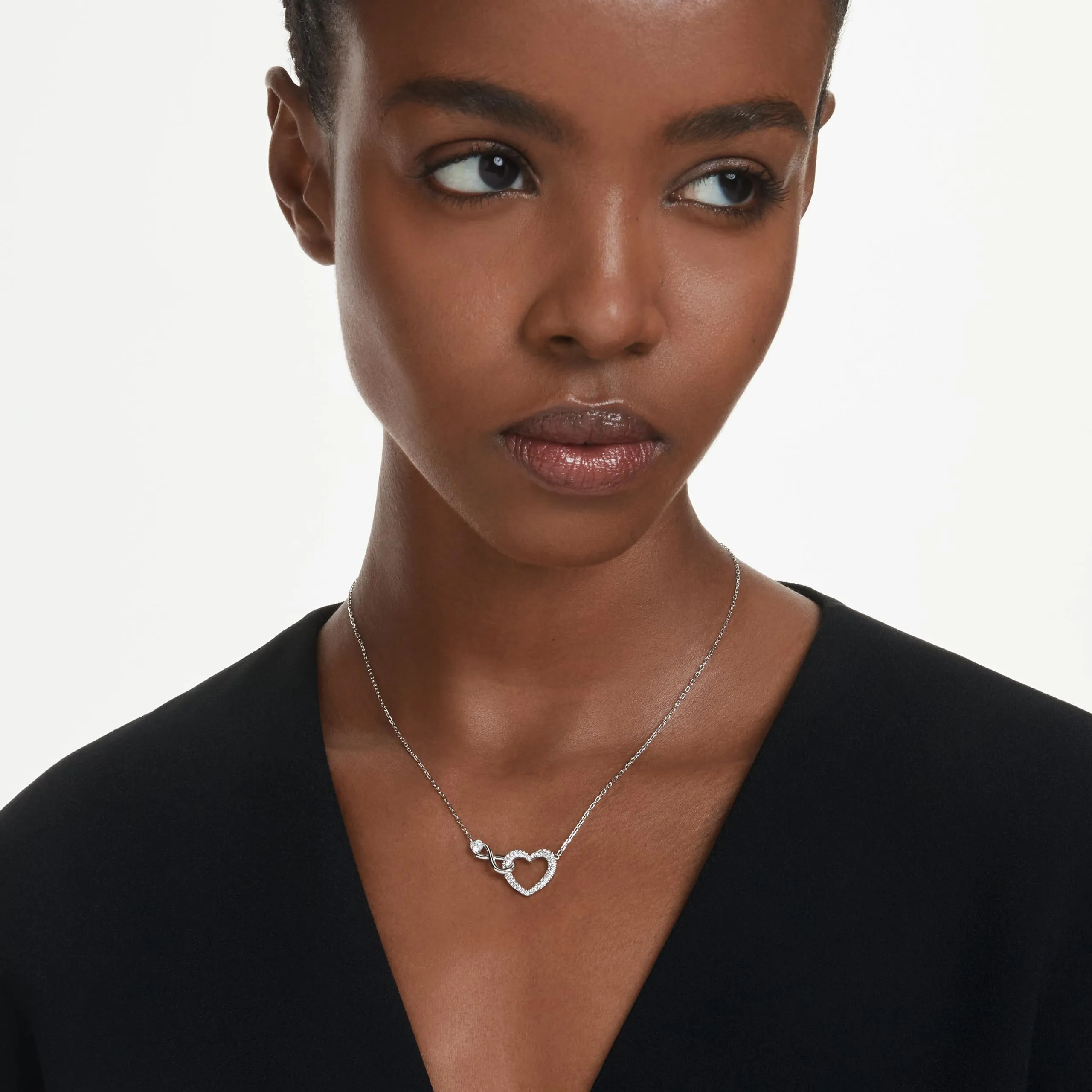 Swarovski Hyperbola Pendente Cuore e Infinito Bianco Placcato Rodio - immagine 5