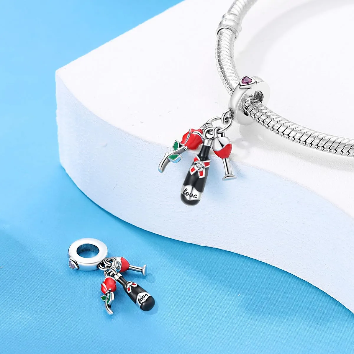KUNSIR Bead Charm in Argento Sterling 925 con Cubic Zirconia, Compatibile con Braccialetti e Collane Europei - immagine 2