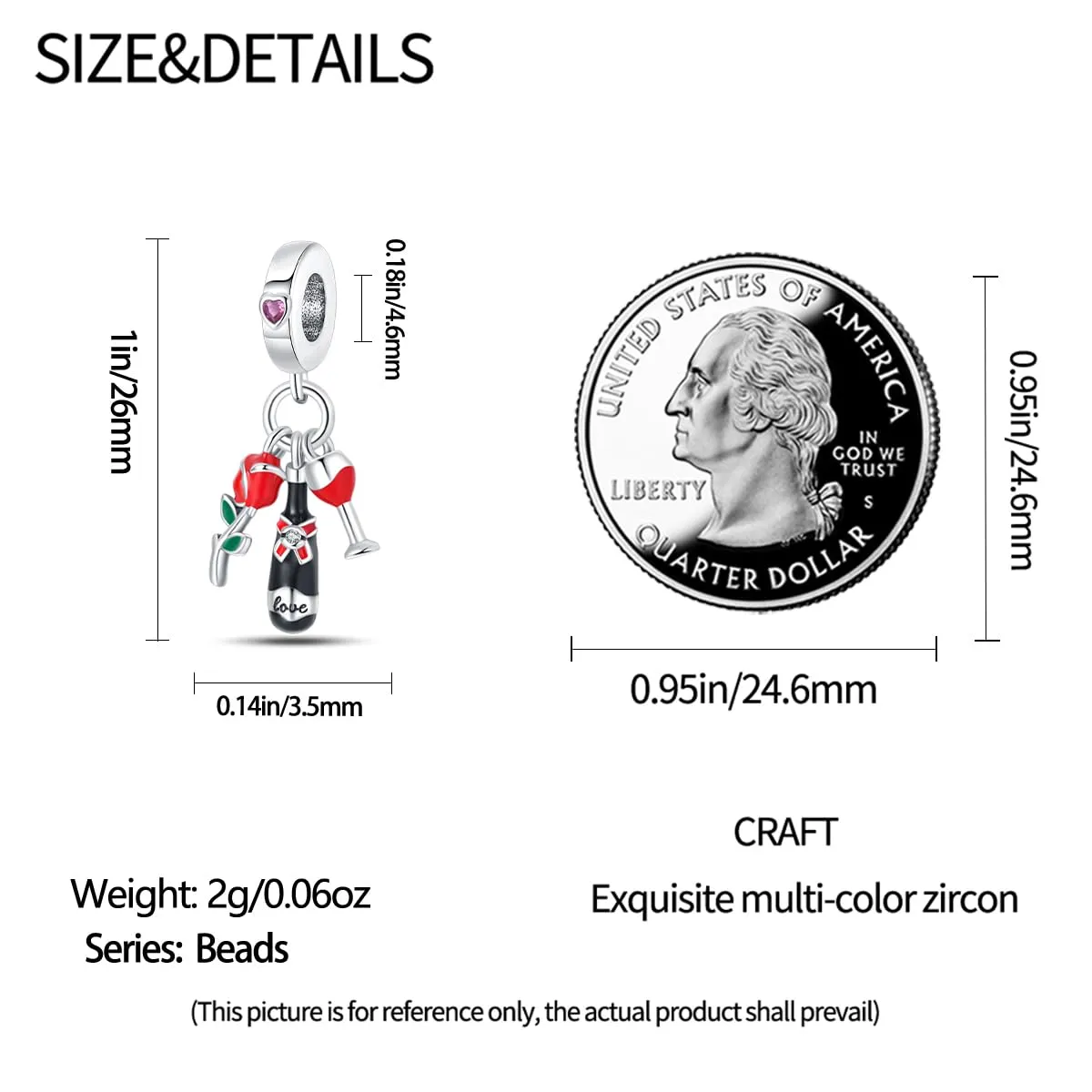 KUNSIR Bead Charm in Argento Sterling 925 con Cubic Zirconia, Compatibile con Braccialetti e Collane Europei - immagine 5