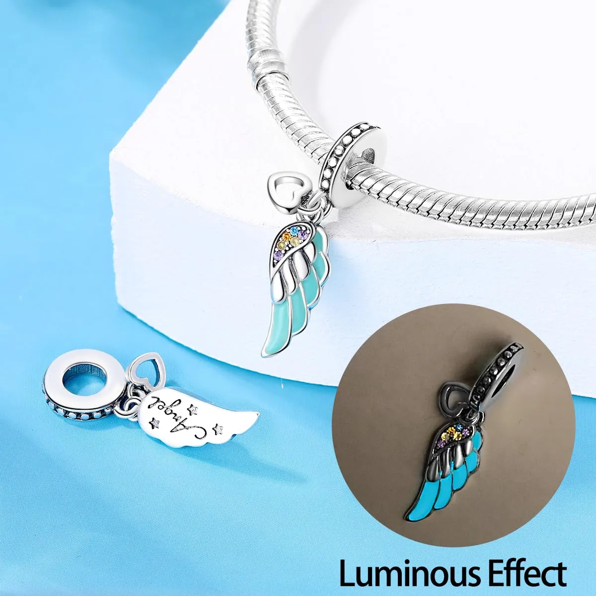 KUNSIR Bead Charm Ciondolo Argento Sterling 925 con Cubic Zirconia per Pandora Braccialetti e Collane Europei - immagine 2