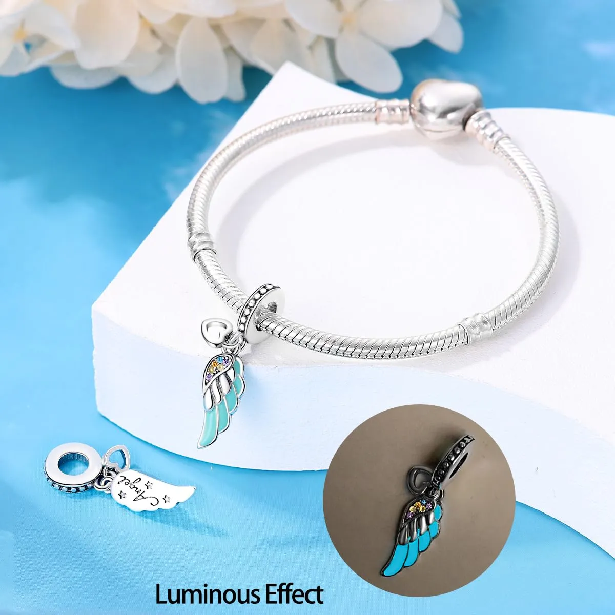 KUNSIR Bead Charm Ciondolo Argento Sterling 925 con Cubic Zirconia per Pandora Braccialetti e Collane Europei - immagine 3