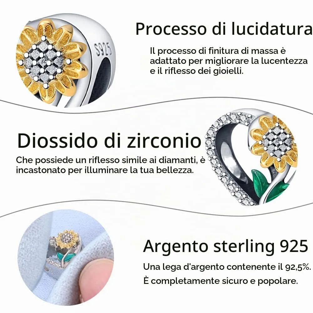KUNSIR Ciondolo in Argento Sterling 925 con Cubic Zirconia per Braccialetti e Collane Europei - immagine 4