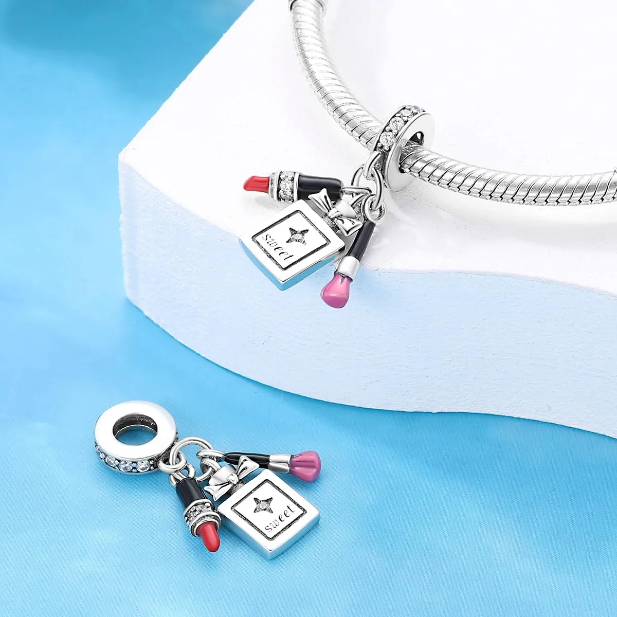 KUNSIR Bead Charm in Argento Sterling 925 con Cubic Zirconia, Compatibile con Braccialetti e Collane Europei - immagine 2