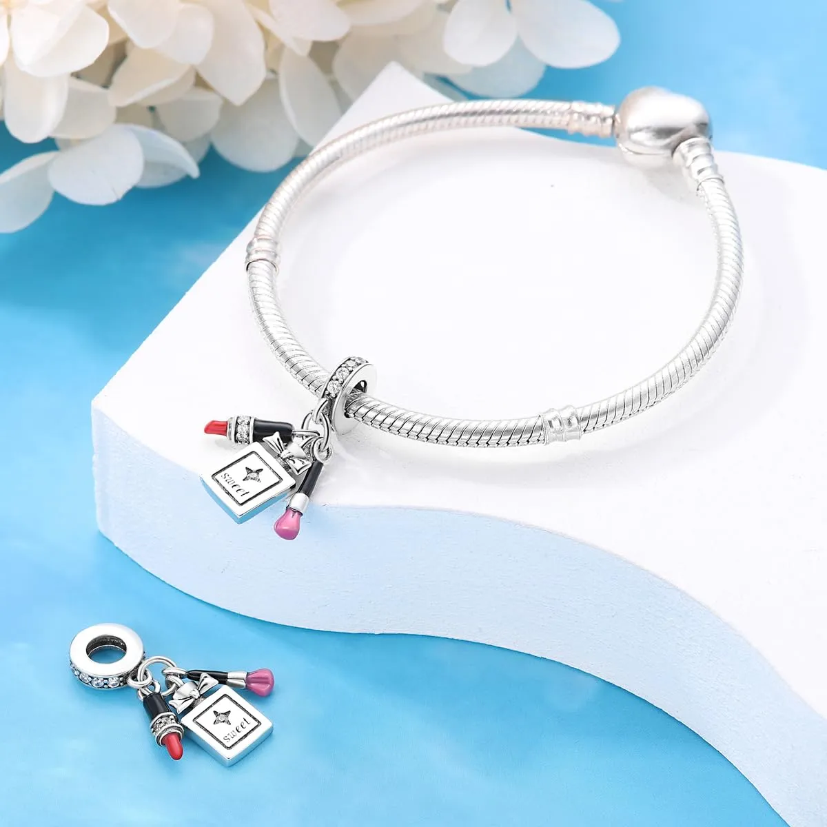 KUNSIR Bead Charm in Argento Sterling 925 con Cubic Zirconia, Compatibile con Braccialetti e Collane Europei - immagine 3