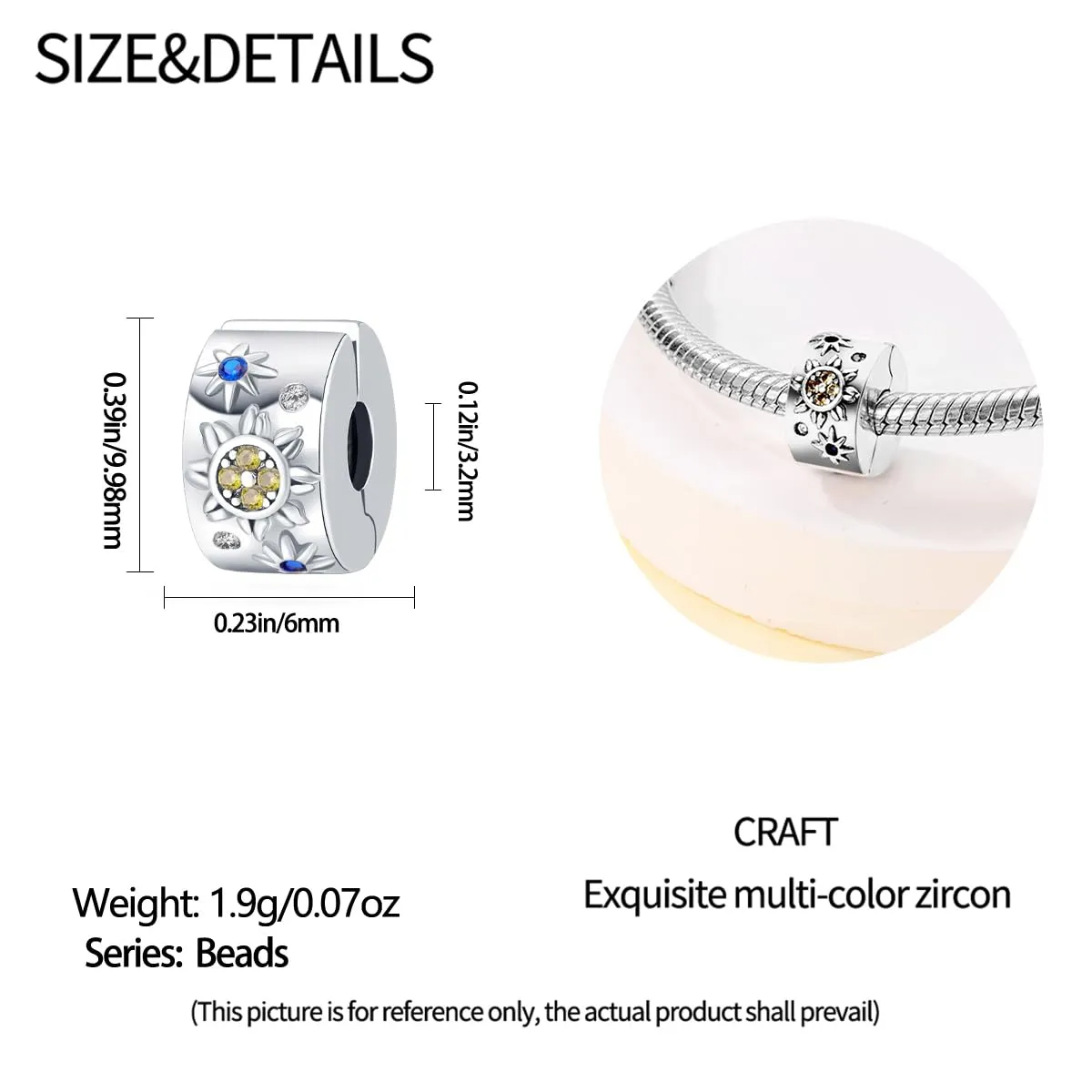 KUNSIR Ciondolo in Argento Sterling 925 con Cubic Zirconia per Braccialetti e Collane Europei - immagine 5