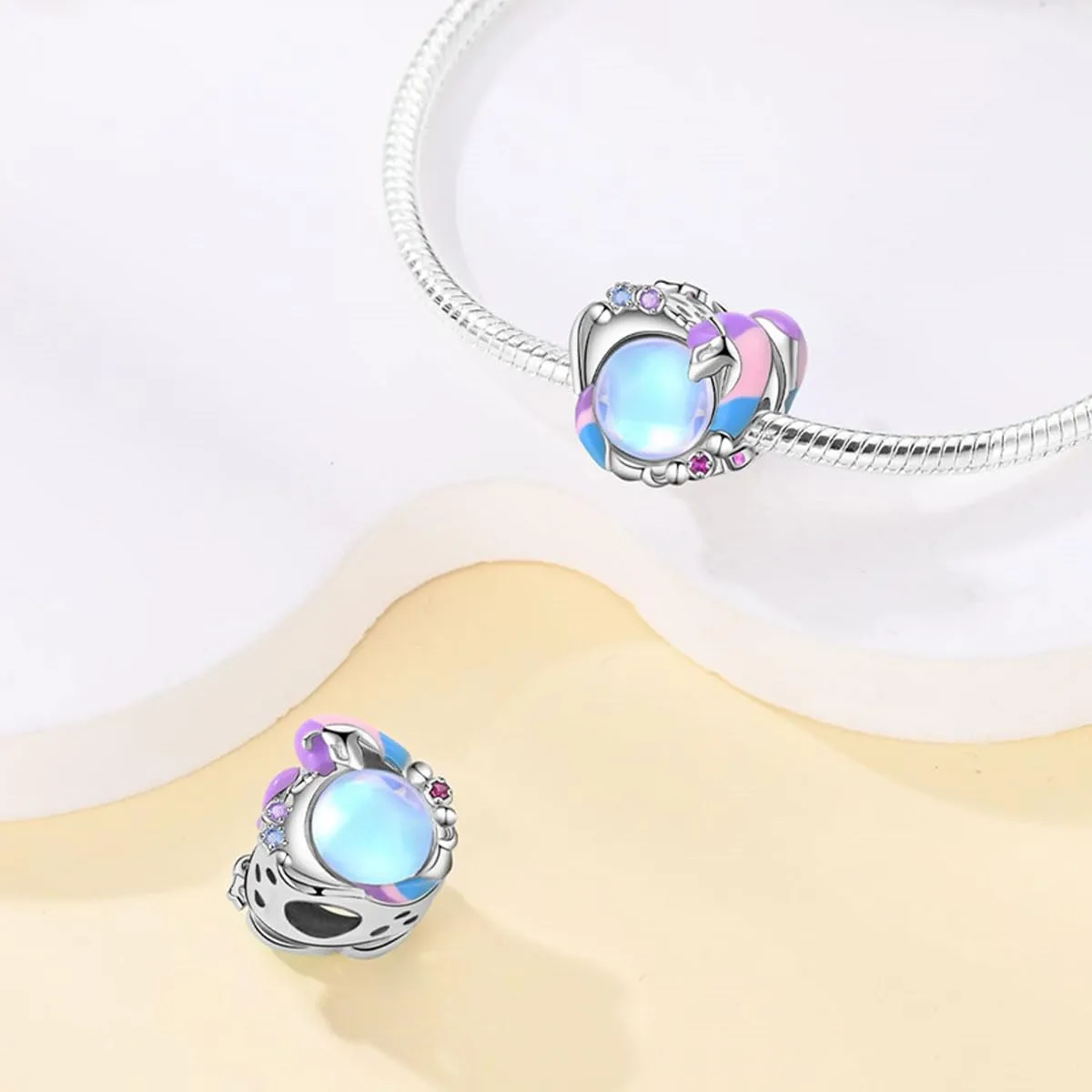 KUNSIR Bead Charm Ciondolo Argento Sterling 925 con Cubic Zirconia per Pandora Braccialetti e Collane Europei - immagine 2
