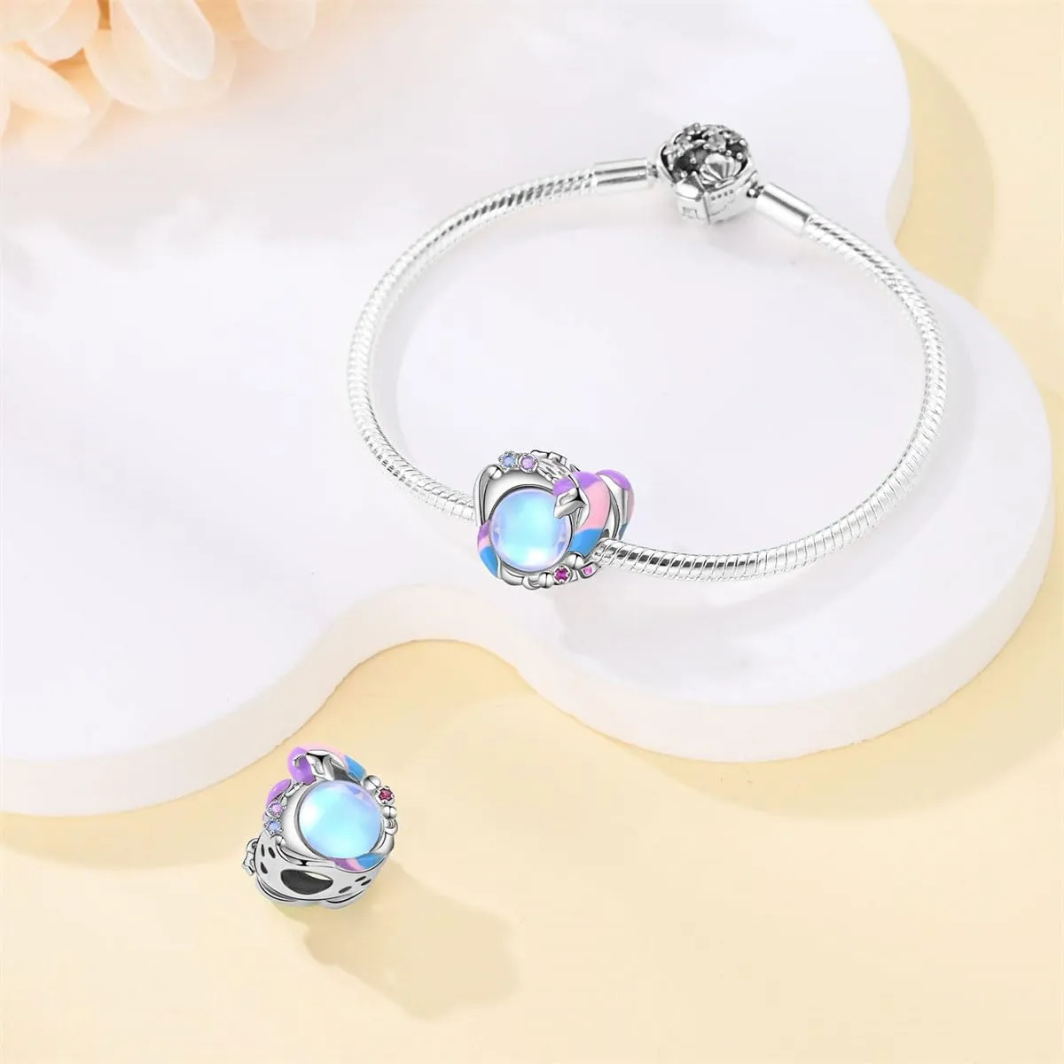 KUNSIR Bead Charm Ciondolo Argento Sterling 925 con Cubic Zirconia per Pandora Braccialetti e Collane Europei - immagine 3