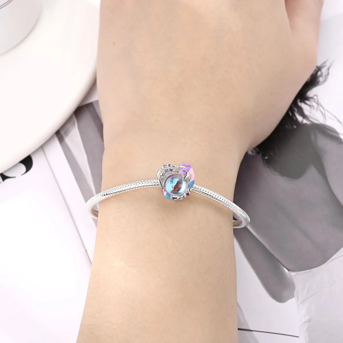 KUNSIR Bead Charm Ciondolo Argento Sterling 925 con Cubic Zirconia per Pandora Braccialetti e Collane Europei - immagine 4