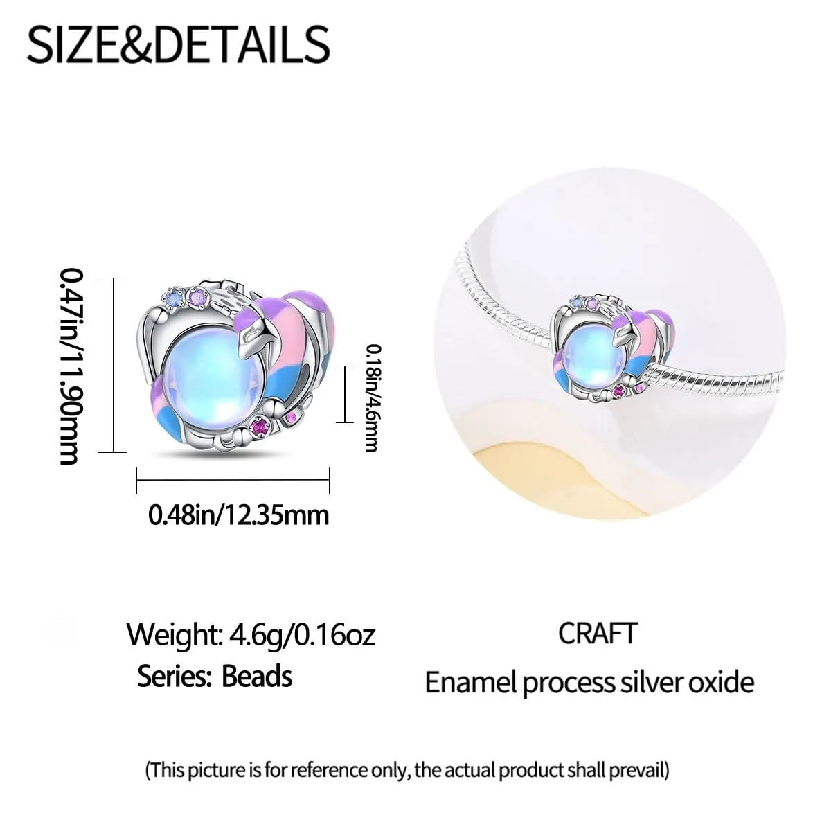 KUNSIR Bead Charm Ciondolo Argento Sterling 925 con Cubic Zirconia per Pandora Braccialetti e Collane Europei - immagine 5