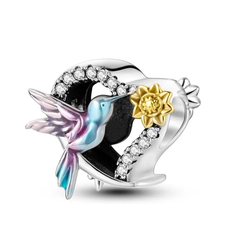 KUNSIR Bead Charm Ciondolo Argento Sterling 925 con Cubic Zirconia per Pandora Braccialetti e Collane Europei - immagine 1