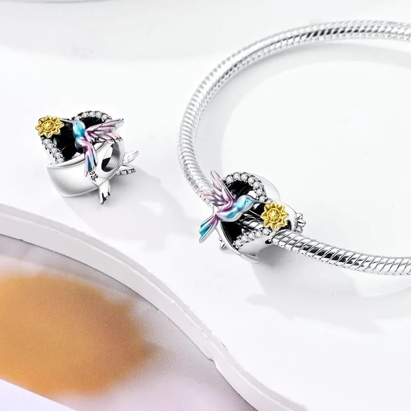 KUNSIR Bead Charm Ciondolo Argento Sterling 925 con Cubic Zirconia per Pandora Braccialetti e Collane Europei - immagine 2