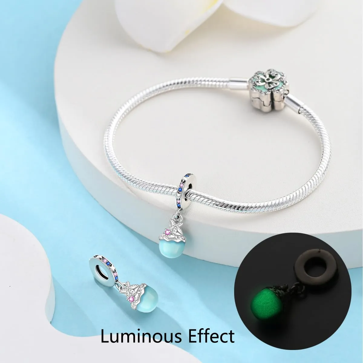 KUNSIR Bead Charm in Argento Sterling 925 con Cubic Zirconia per Braccialetti e Collane Europei - immagine 3