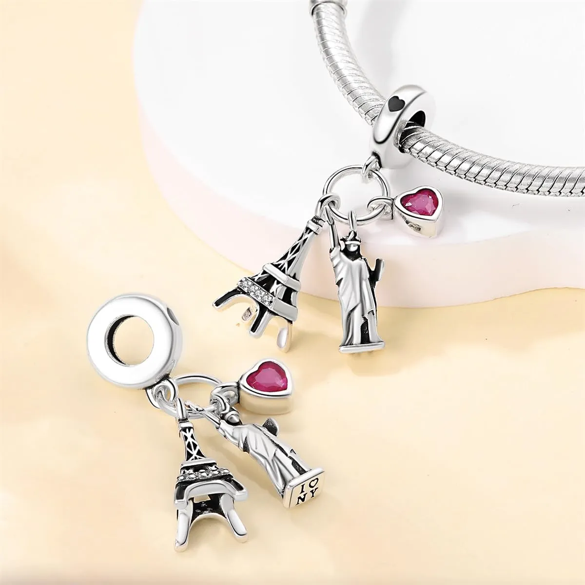 KUNSIR Bead Charm in Argento Sterling 925 con Cubic Zirconia per Braccialetti e Collane Europei - immagine 2
