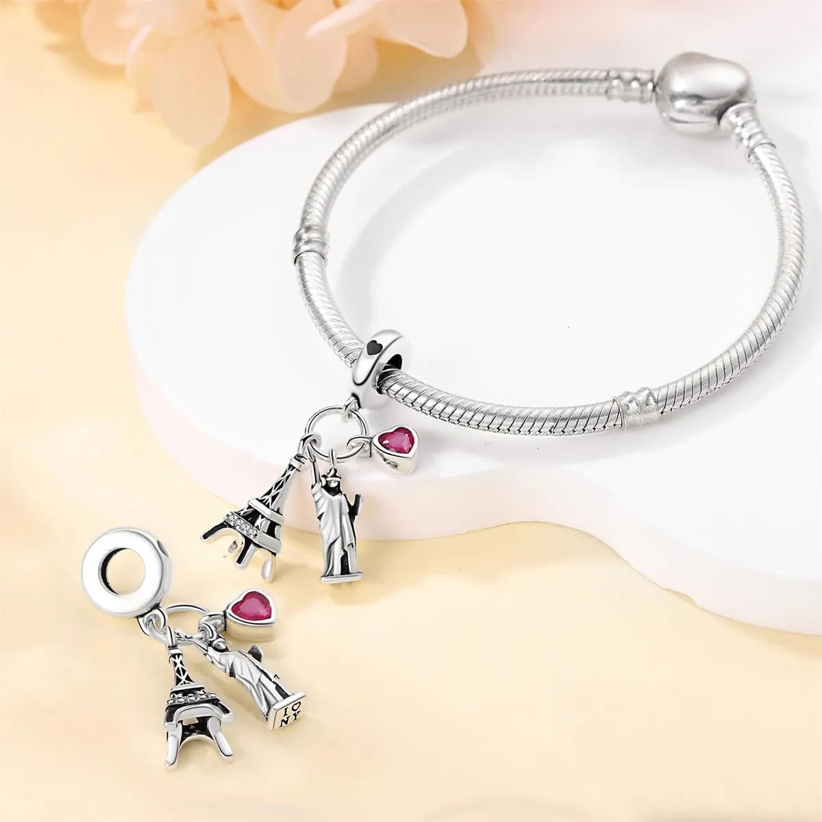 KUNSIR Bead Charm in Argento Sterling 925 con Cubic Zirconia per Braccialetti e Collane Europei - immagine 3