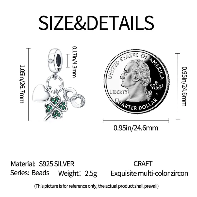 KUNSIR Bead Charm Ciondolo Argento Sterling 925 con Cubic Zirconia per Pandora Braccialetti e Collane Europee - immagine 4