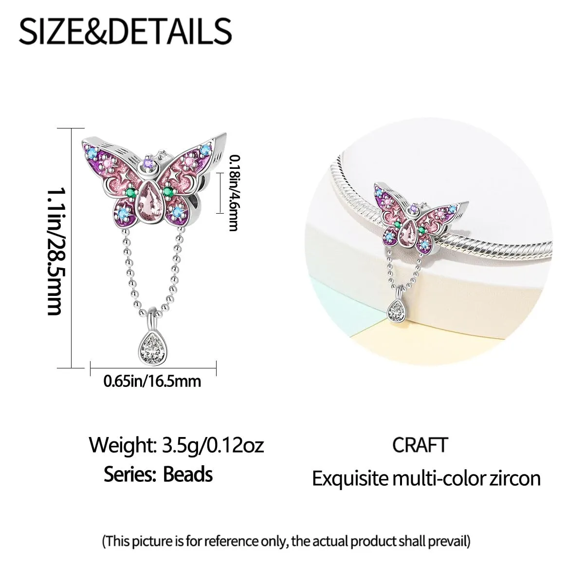 KUNSIR Ciondolo in Argento Sterling 925 con Cubic Zirconia per Braccialetti e Collane Europei - immagine 5