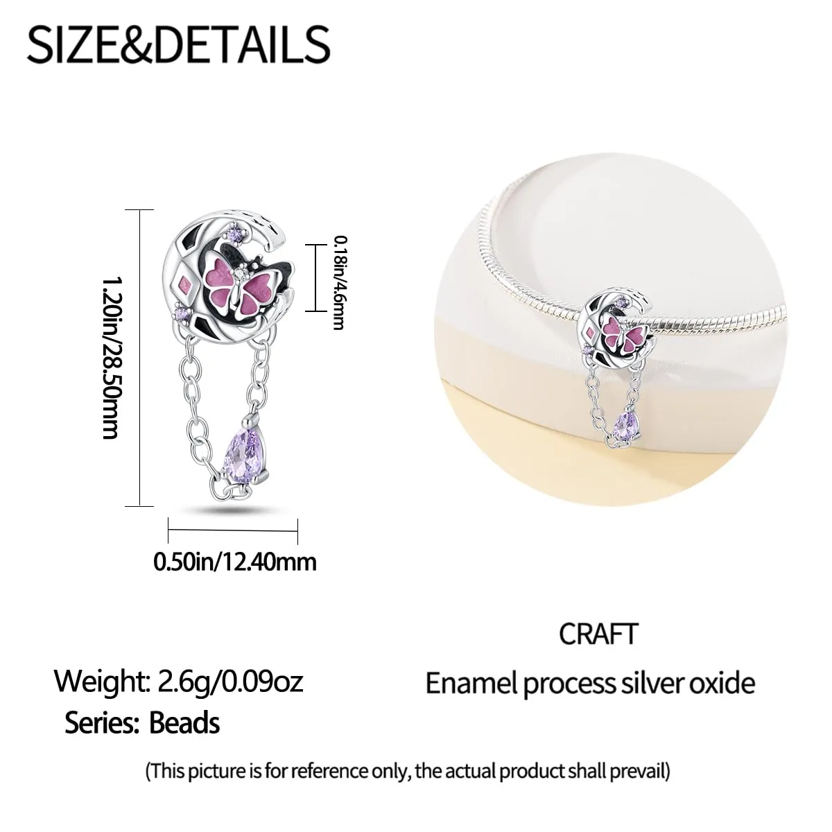 KUNSIR Bead Charm Ciondolo Argento Sterling 925 con Cubic Zirconia per Pandora Braccialetti e Collane Europee - immagine 5