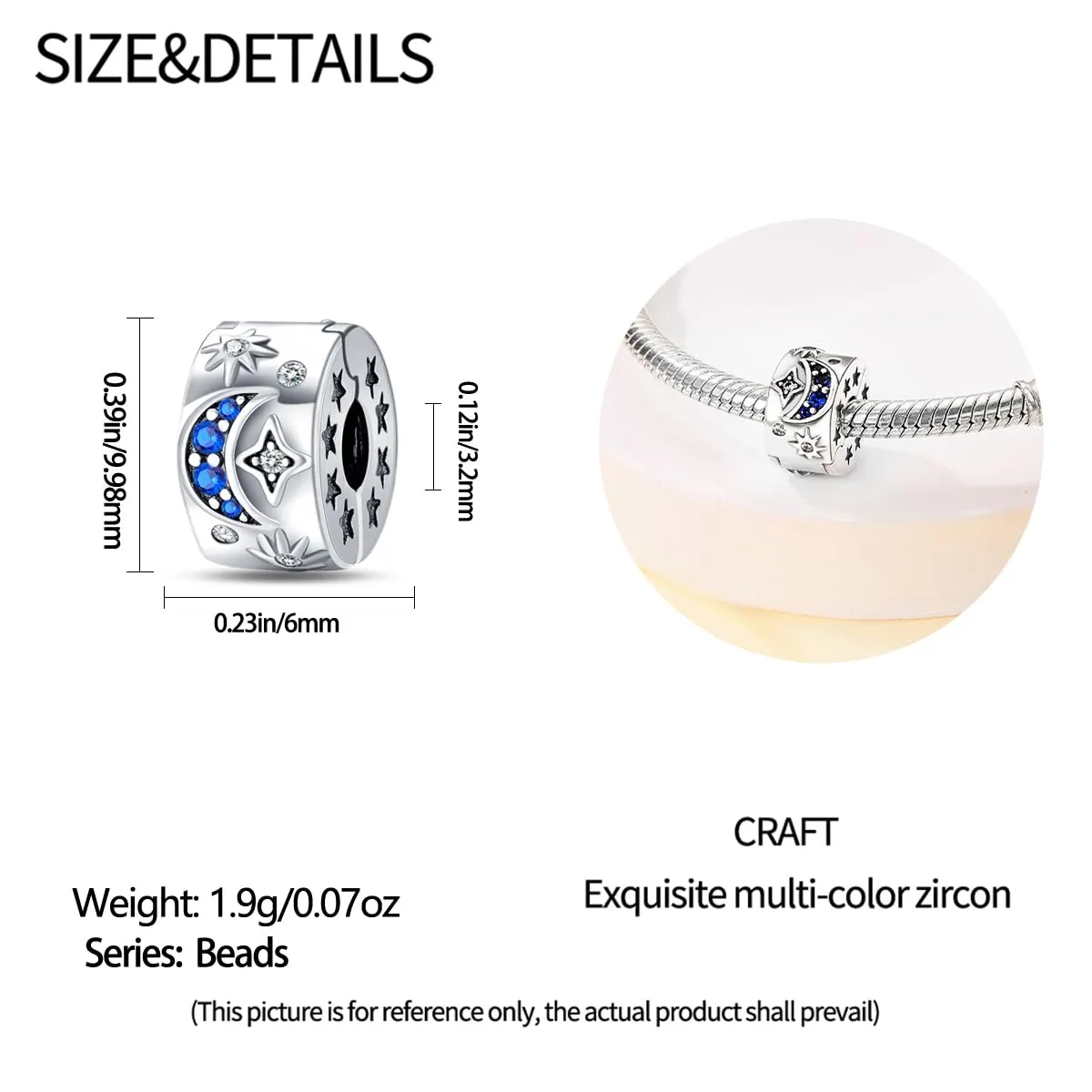 KUNSIR Bead Charm Ciondolo in Argento Sterling 925 con Cubic Zirconia per Braccialetti e Collane Europei - immagine 5