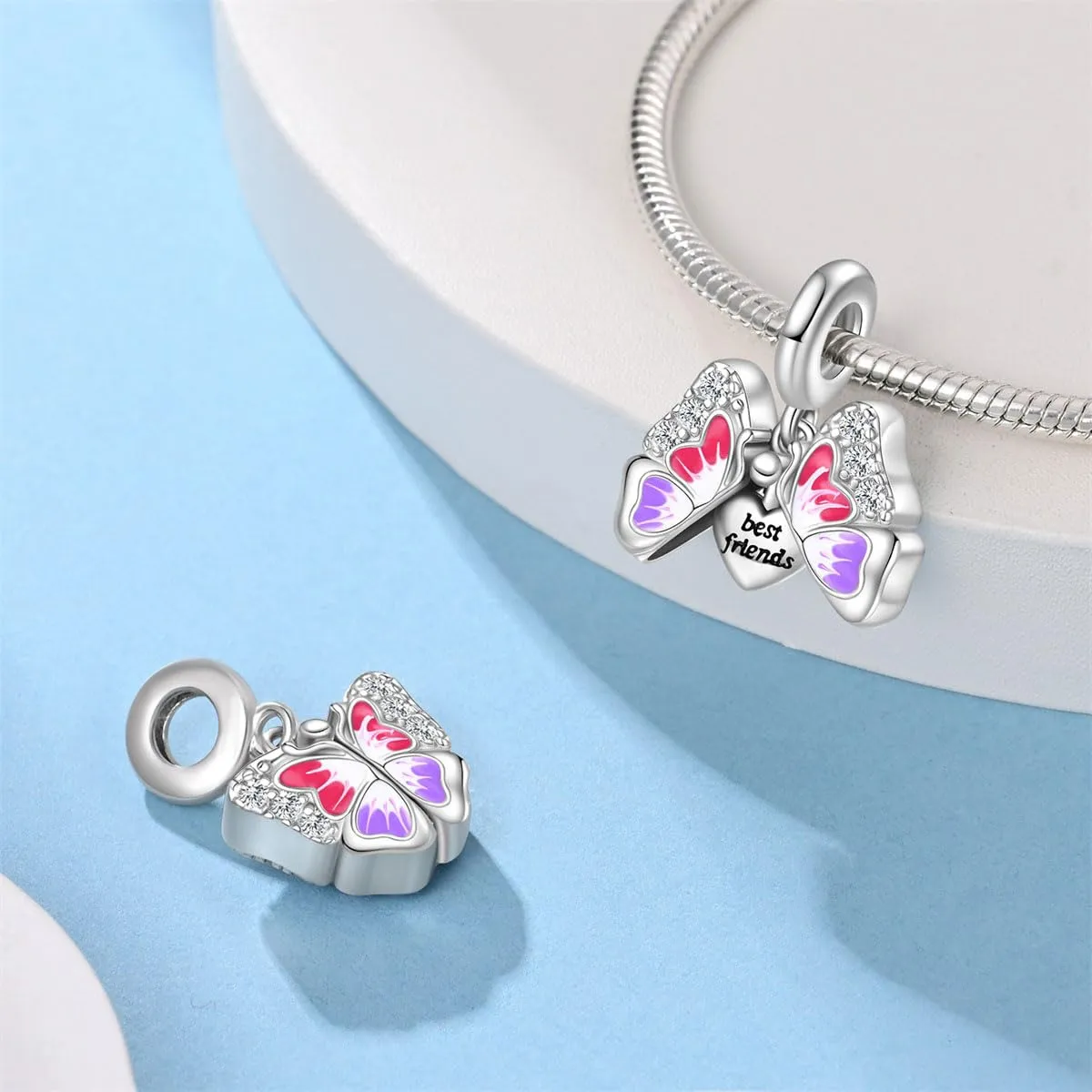 KUNSIR Bead Charm in Argento Sterling 925 con Cubic Zirconia per Braccialetti e Collane Europei - immagine 2