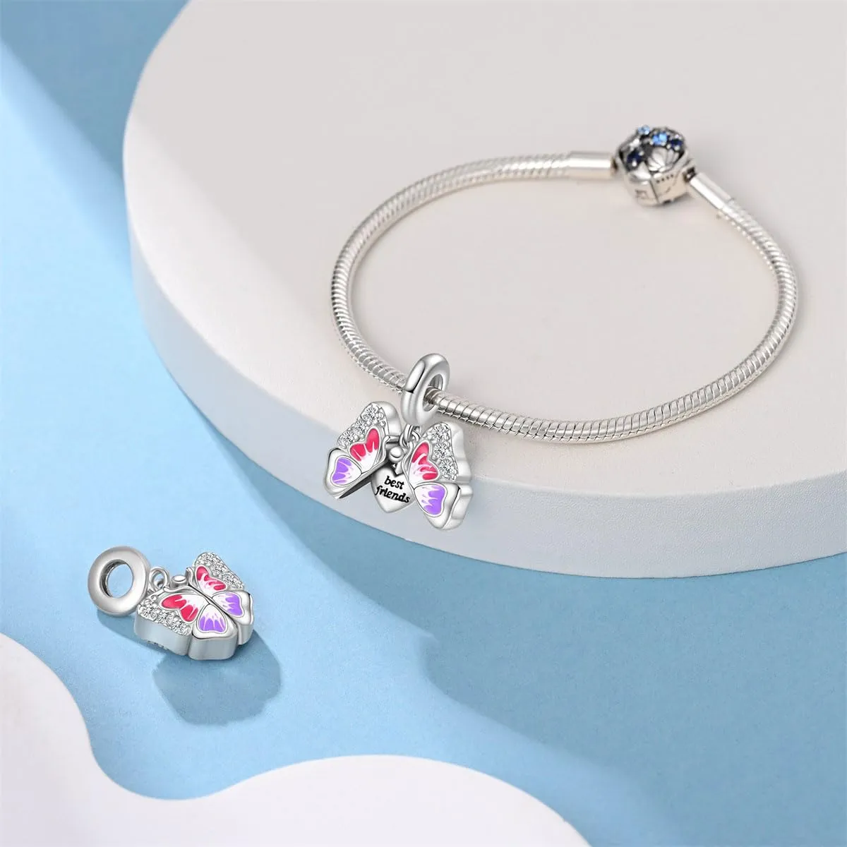 KUNSIR Bead Charm in Argento Sterling 925 con Cubic Zirconia per Braccialetti e Collane Europei - immagine 3