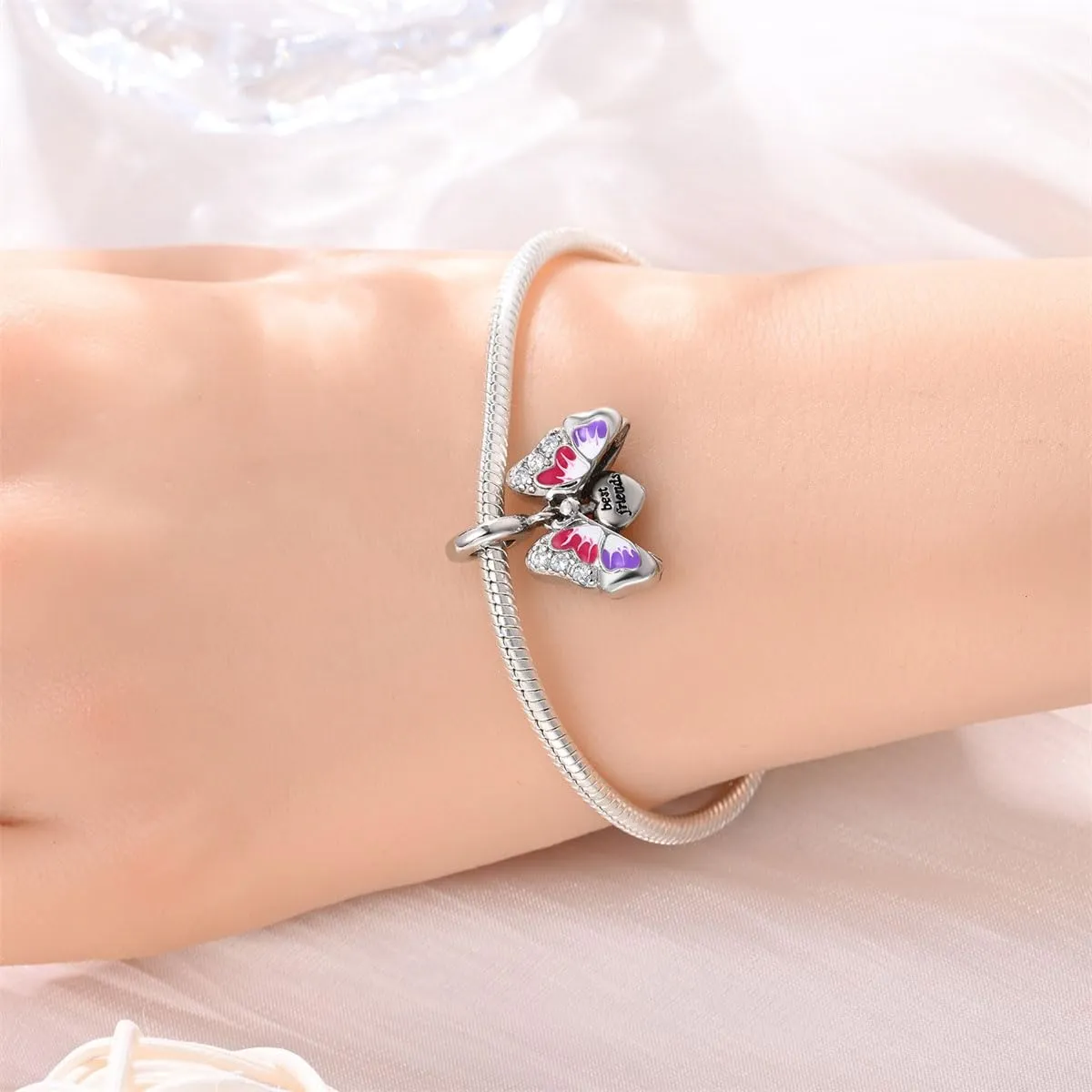KUNSIR Bead Charm in Argento Sterling 925 con Cubic Zirconia per Braccialetti e Collane Europei - immagine 4