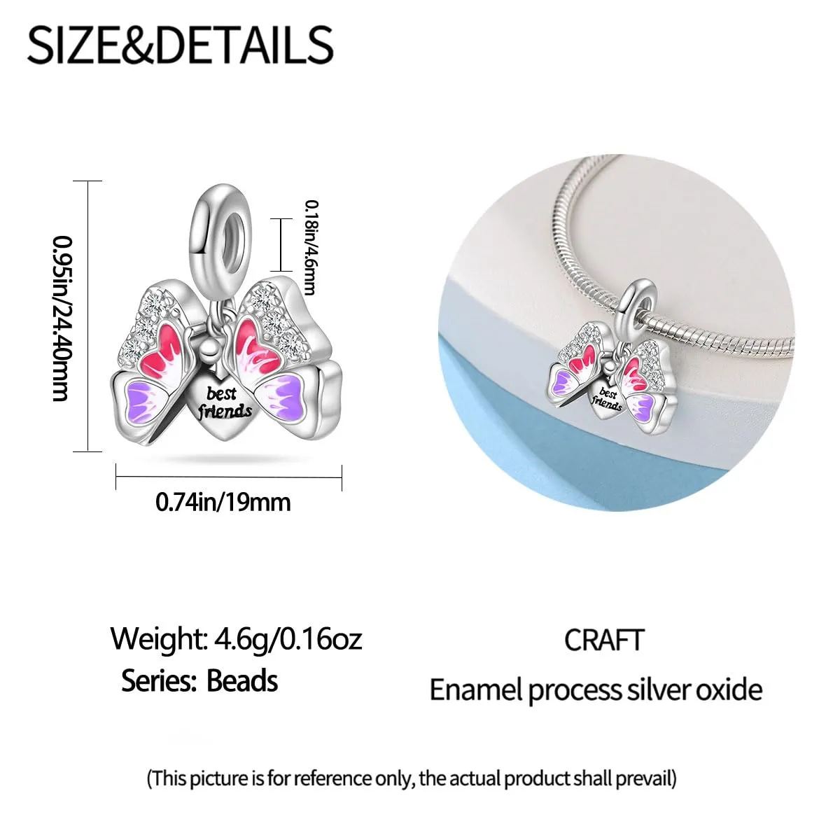 KUNSIR Bead Charm in Argento Sterling 925 con Cubic Zirconia per Braccialetti e Collane Europei - immagine 5