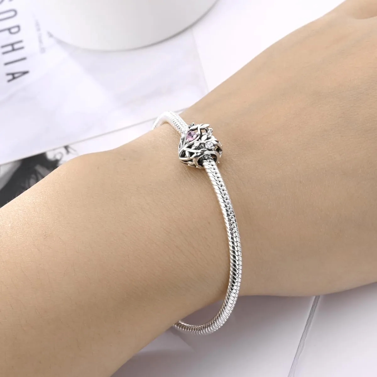 KUNSIR Bead Charm Ciondolo Argento Sterling 925 con Cubic Zirconia per Pandora Braccialetti e Collane Europei - immagine 4