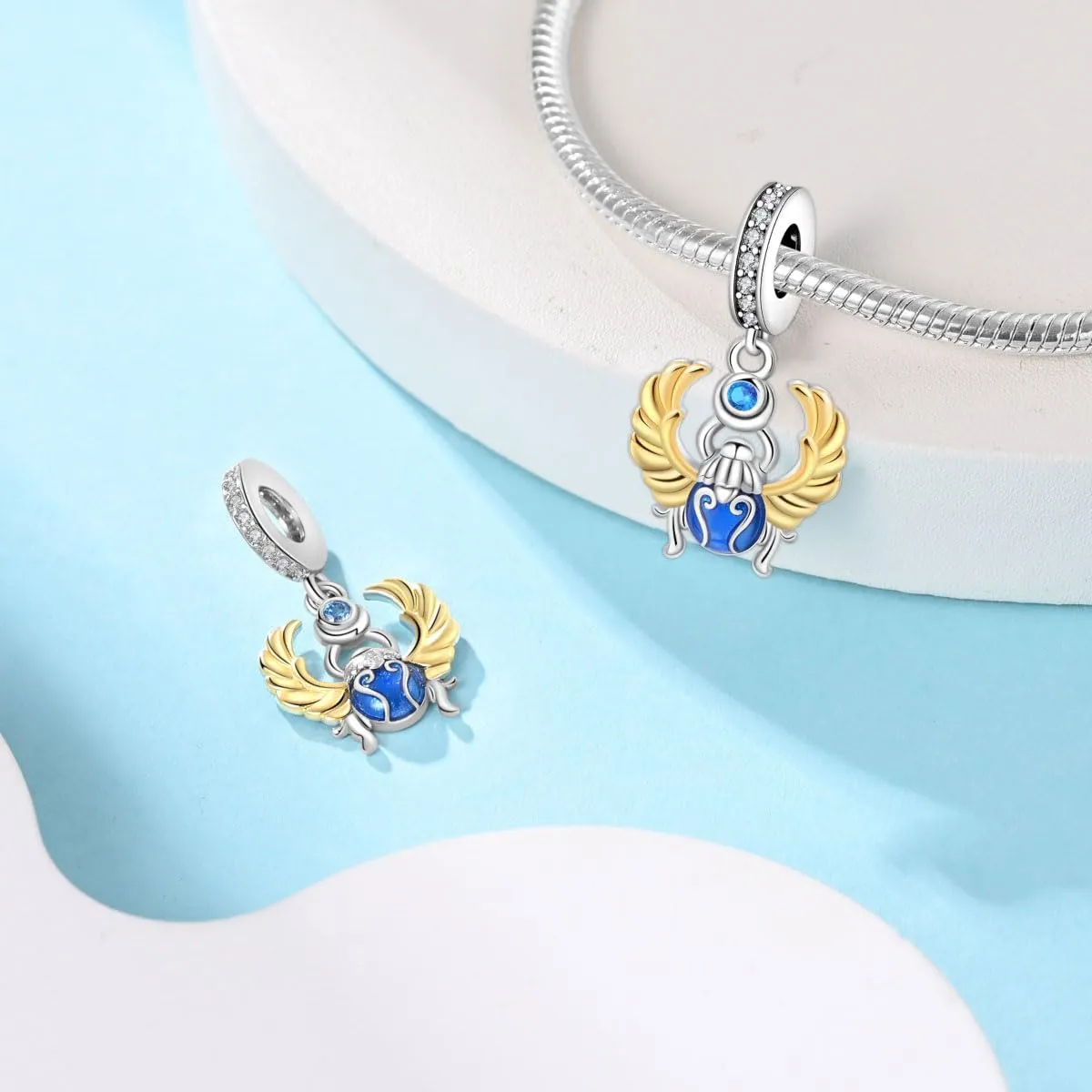 KUNSIR Bead Charm in Argento Sterling 925 con Cubic Zirconia, compatibile con Braccialetti e Collane Pandora e Europei - immagine 2