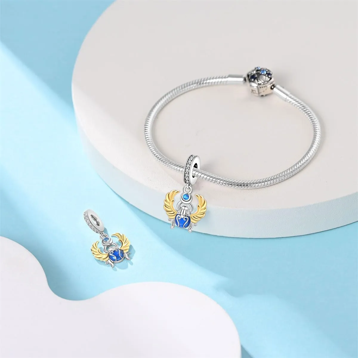 KUNSIR Bead Charm in Argento Sterling 925 con Cubic Zirconia, compatibile con Braccialetti e Collane Pandora e Europei - immagine 3