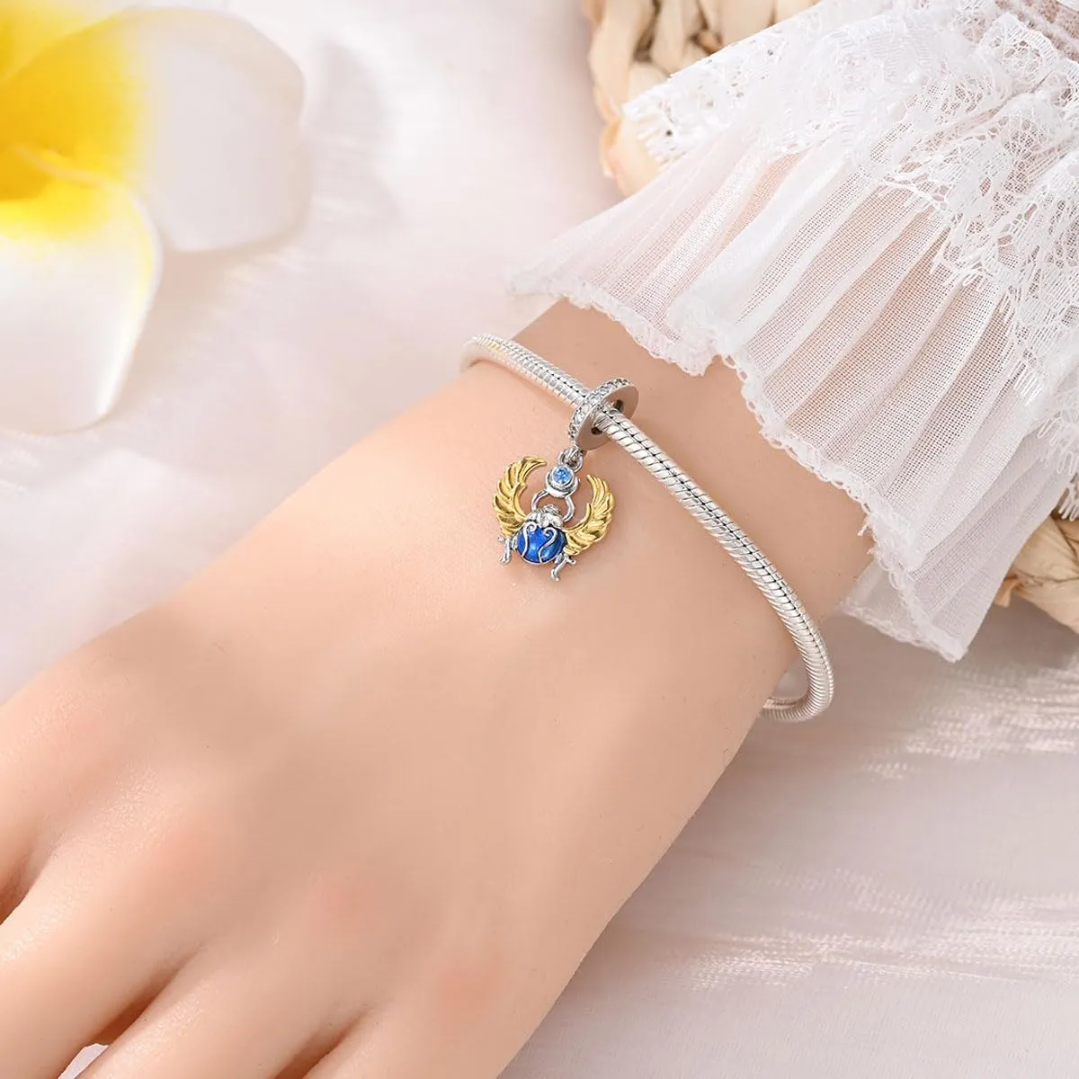 KUNSIR Bead Charm in Argento Sterling 925 con Cubic Zirconia, compatibile con Braccialetti e Collane Pandora e Europei - immagine 4