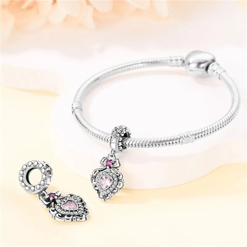KUNSIR Bead Charm Ciondolo Argento Sterling 925 con Cubic Zirconia per Pandora Braccialetti e Collane Europei - immagine 3