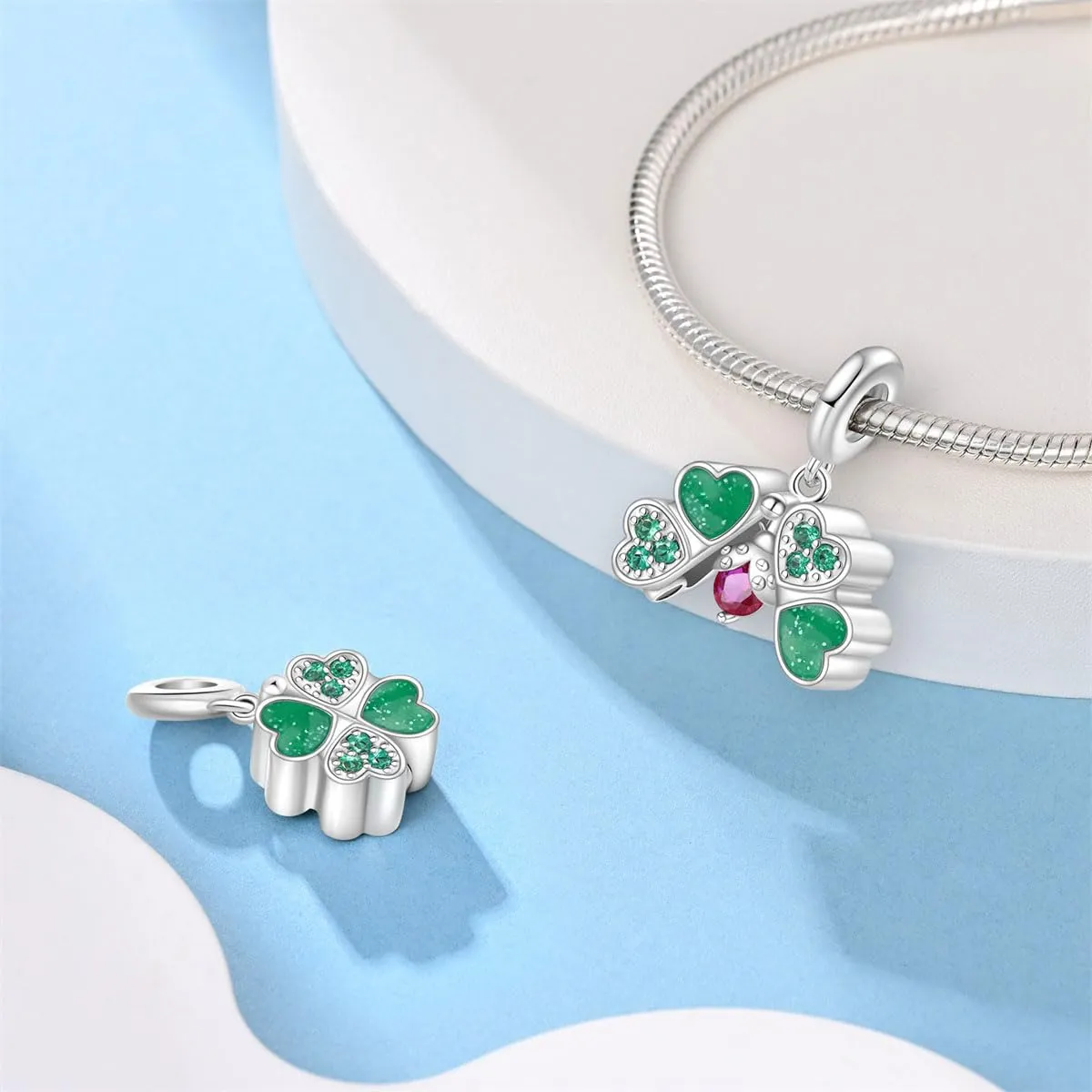 KUNSIR Bead Charm Ciondolo Argento Sterling 925 con Cubic Zirconia per Braccialetti e Collane Europei - immagine 2