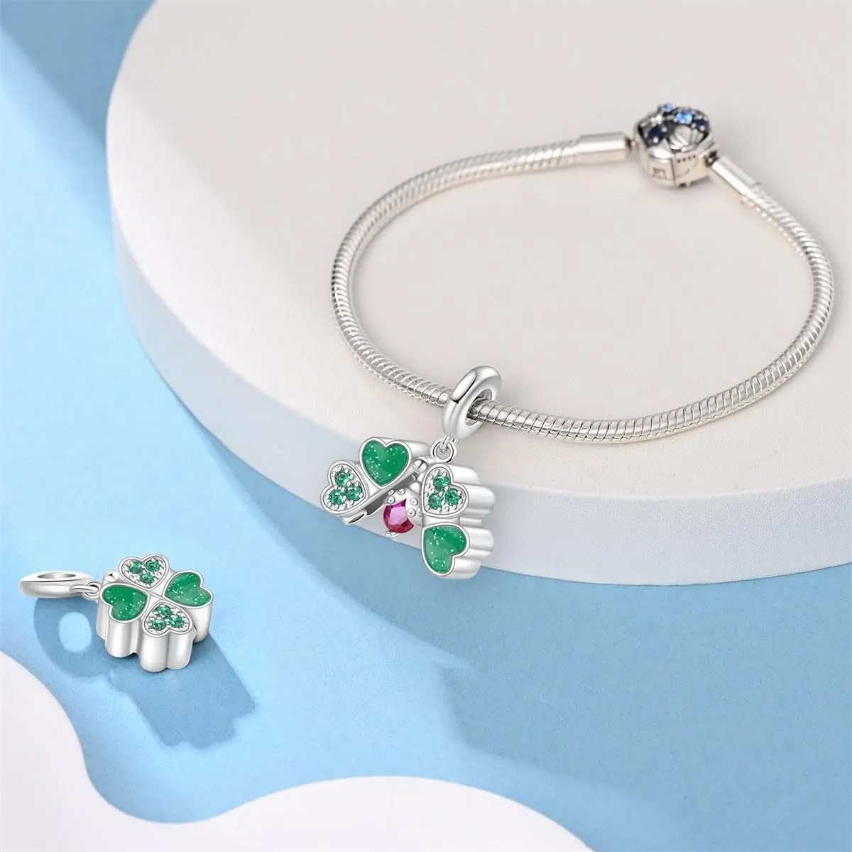 KUNSIR Bead Charm Ciondolo Argento Sterling 925 con Cubic Zirconia per Braccialetti e Collane Europei - immagine 3