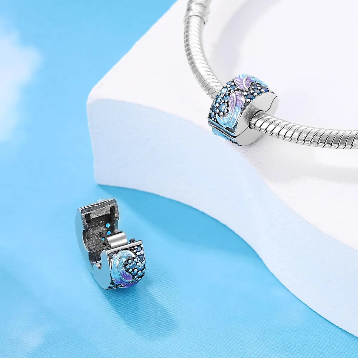 KUNSIR Bead Charm in Argento Sterling 925 con Cubic Zirconia per Braccialetti e Collane Europei - immagine 2