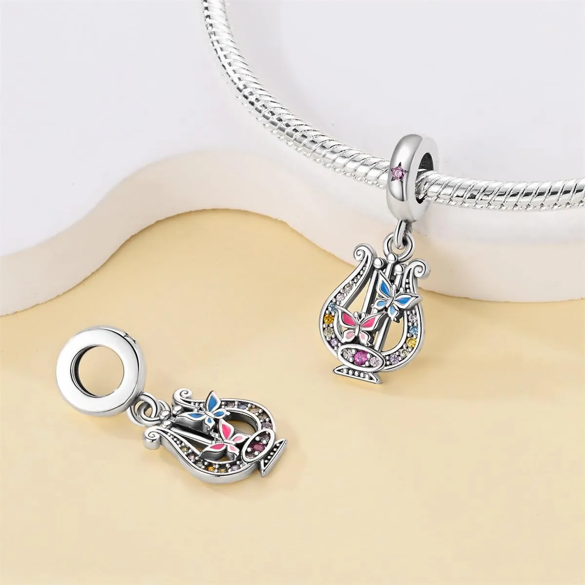 KUNSIR Bead Charm in Argento Sterling 925 con Cubic Zirconia, Compatibile con Braccialetti e Collane Europei - immagine 2
