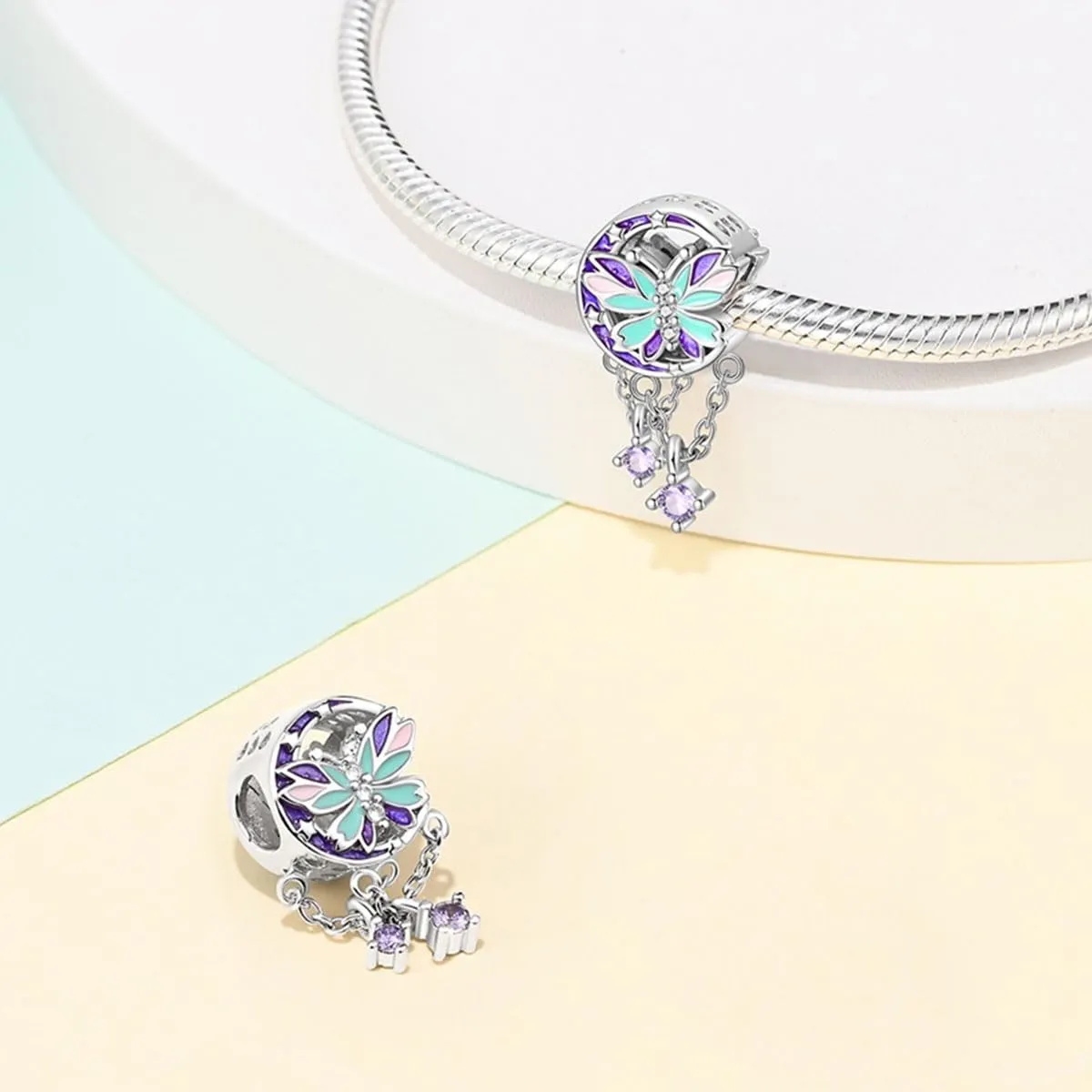 KUNSIR Bead Charm in Argento Sterling 925 con Cubic Zirconia, Compatibile con Braccialetti e Collane Europei - immagine 2