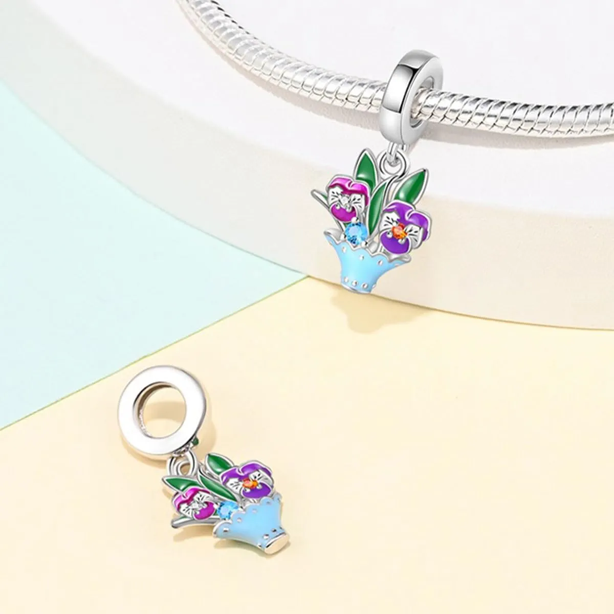 KUNSIR Bead Charm in Argento Sterling 925 con Cubic Zirconia, Compatibile con Braccialetti e Collane Europei - immagine 2
