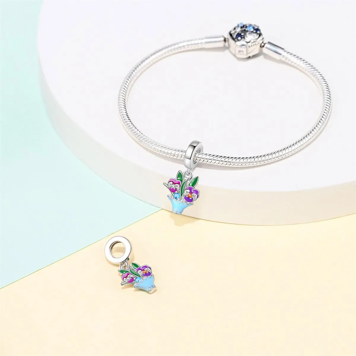 KUNSIR Bead Charm in Argento Sterling 925 con Cubic Zirconia, Compatibile con Braccialetti e Collane Europei - immagine 3