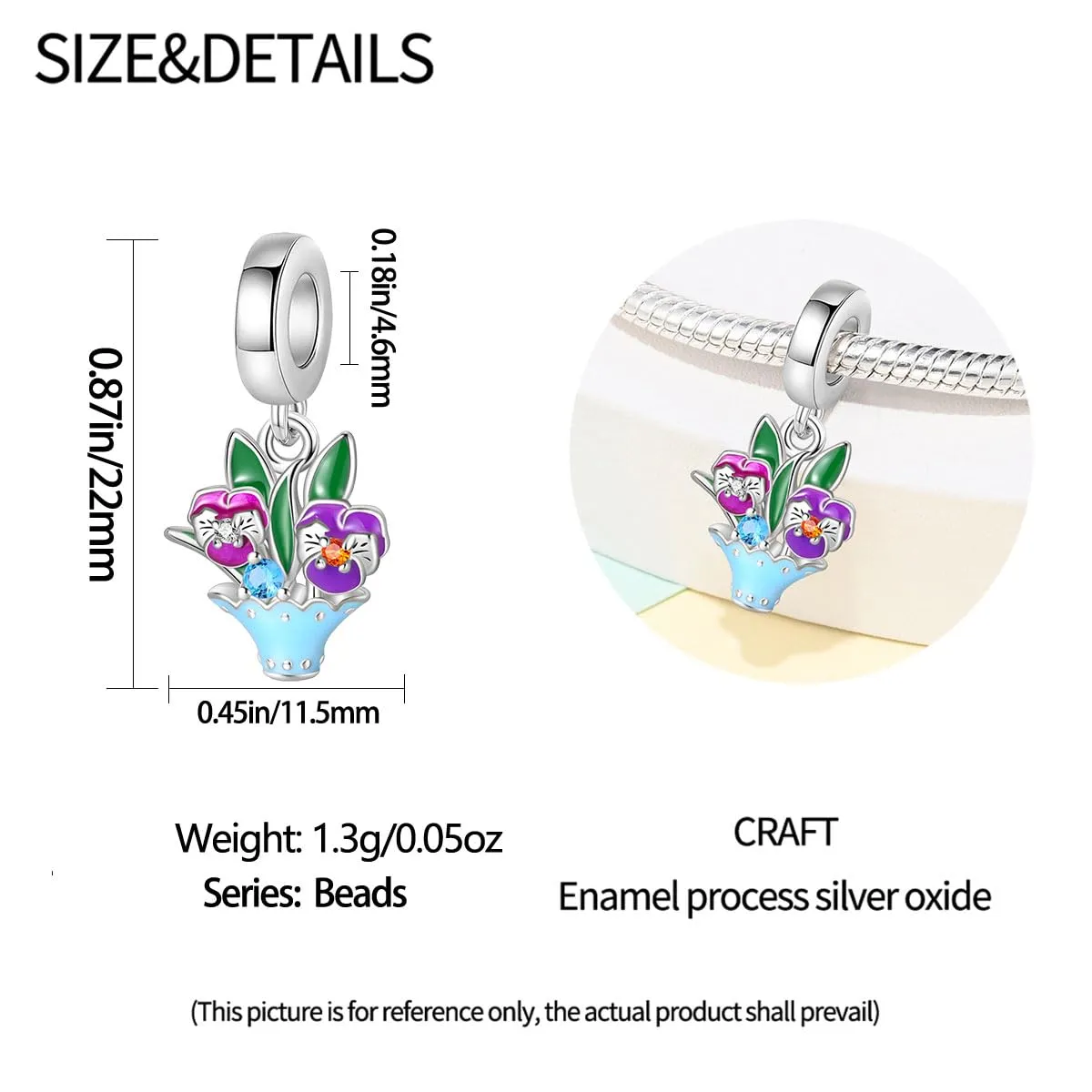 KUNSIR Bead Charm in Argento Sterling 925 con Cubic Zirconia, Compatibile con Braccialetti e Collane Europei - immagine 5