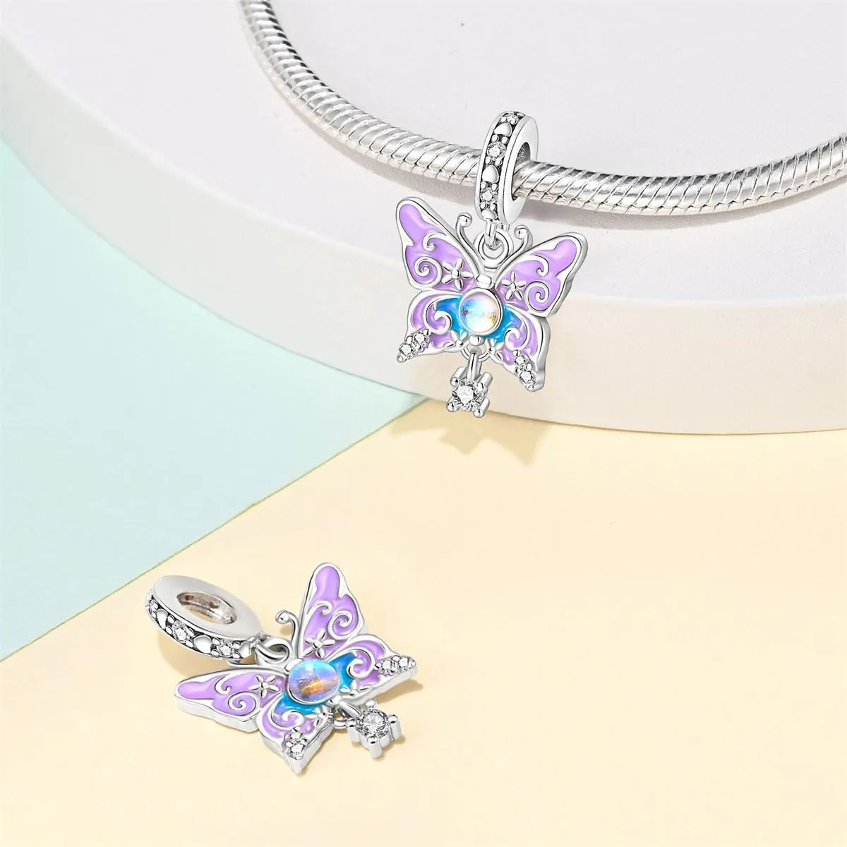 KUNSIR Bead Charm Ciondolo Argento Sterling 925 con Cubic Zirconia per Braccialetti e Collane Europei - immagine 2
