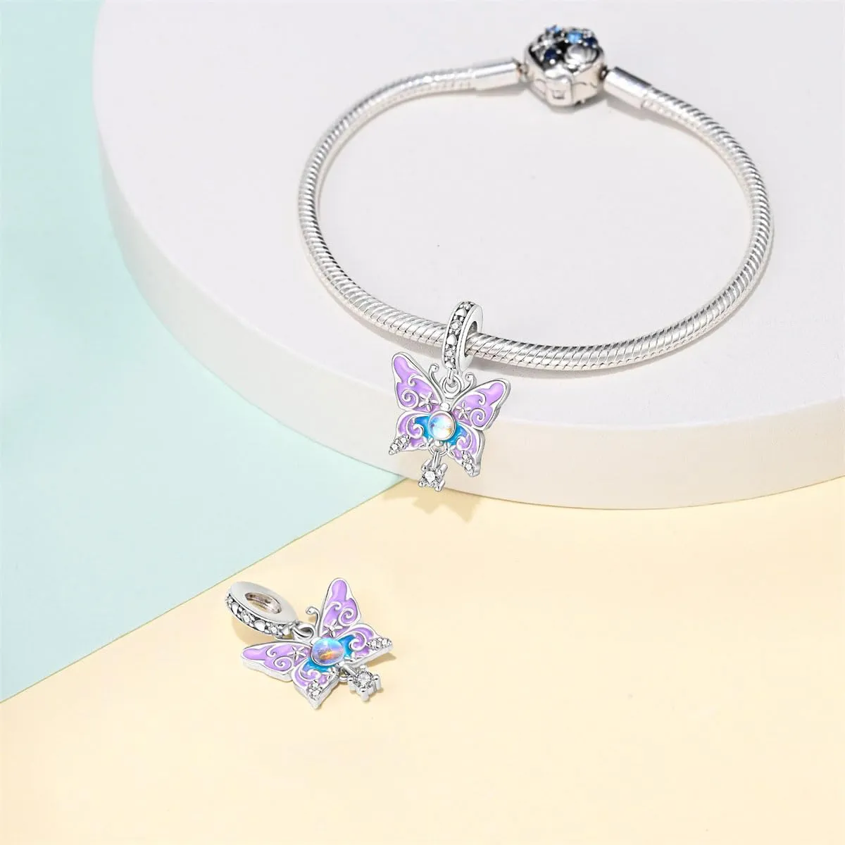 KUNSIR Bead Charm Ciondolo Argento Sterling 925 con Cubic Zirconia per Braccialetti e Collane Europei - immagine 3