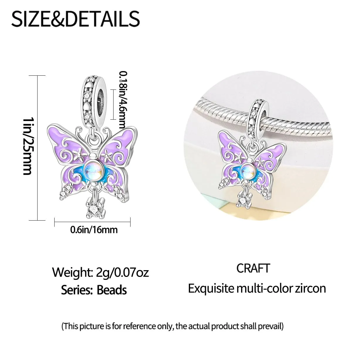 KUNSIR Bead Charm Ciondolo Argento Sterling 925 con Cubic Zirconia per Braccialetti e Collane Europei - immagine 5