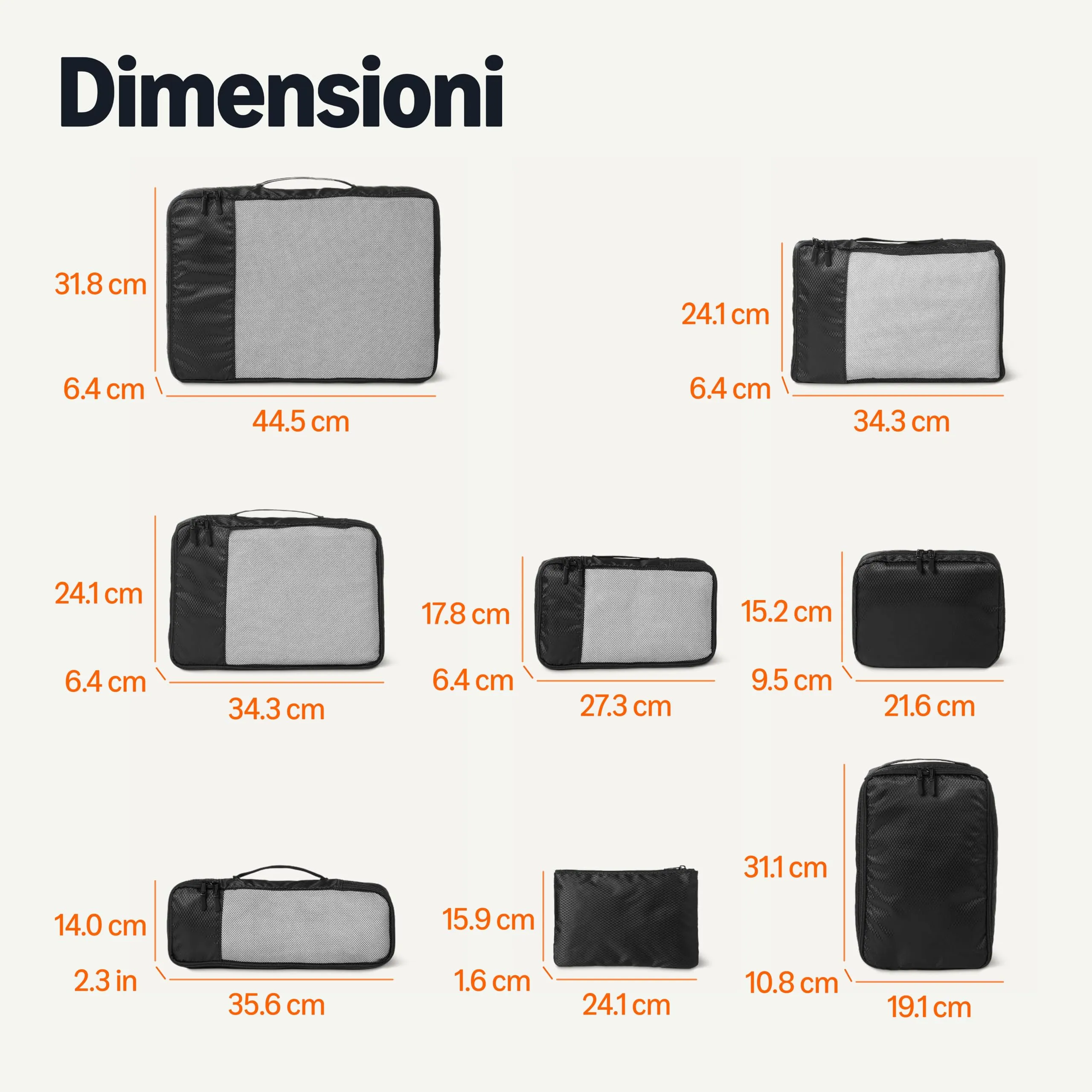 Amazon Essentials Set di 8 Packing Cube Organizer per Bagagli, Nero - immagine 4