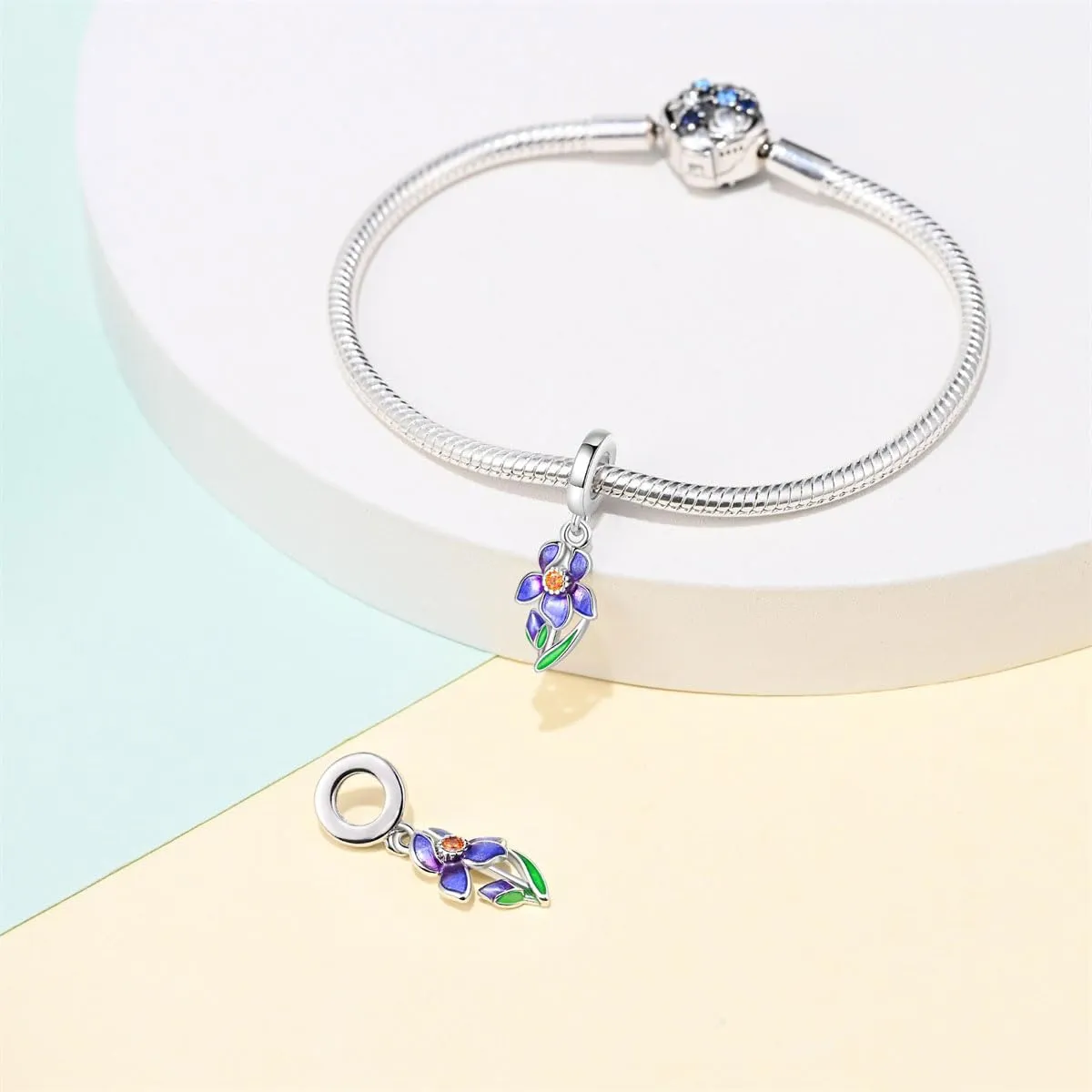 KUNSIR Bead Charm Ciondolo Argento Sterling 925 con Cubic Zirconia per Braccialetti e Collane Europee - immagine 3