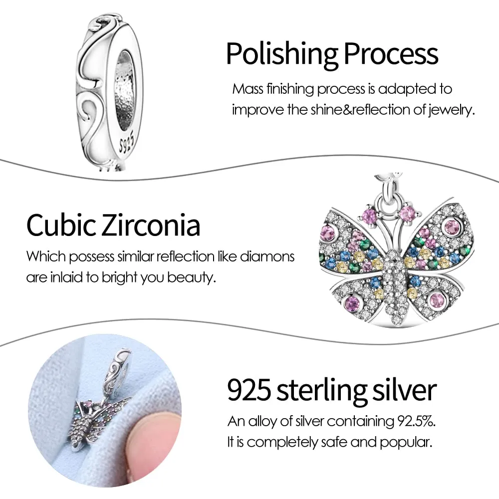 Pandach Bead Charm Ciondolo Argento Sterling 925 con Cubic Zirconia per Braccialetti e Collane Europei - immagine 4